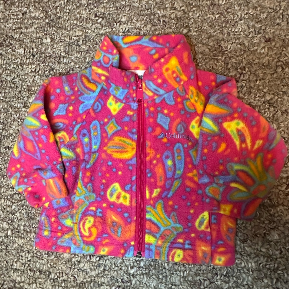 Columbia Pink and Orange Patterned Fleece Jacket